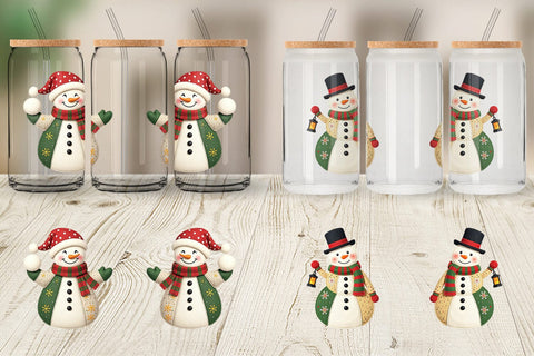 Glass Can Patchwork Snowman Sublimation artnoy 
