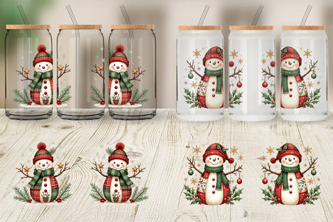 Glass Can Patchwork Snowmen Sublimation artnoy 