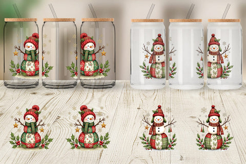 Glass Can Patchwork Snowmen Sublimation artnoy 