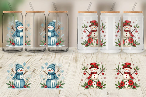 Glass Can Patchwork Snowmen Sublimation artnoy 