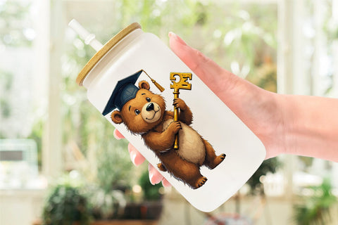 Glass Can Patchwork Teddy Bear Graduates Sketchy Retro Sublimation artnoy 