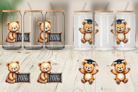 Glass Can Patchwork Teddy Bear Graduates Sketchy Retro Sublimation artnoy 