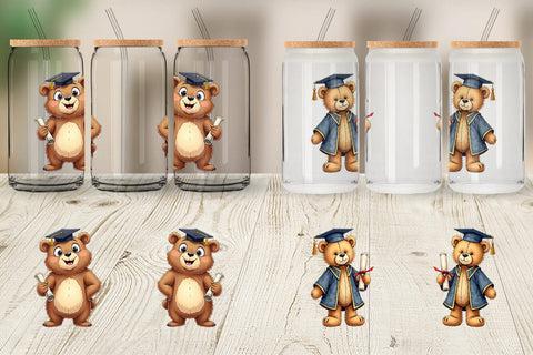 Glass Can Patchwork Teddy Bear Graduates Sketchy Retro Sublimation artnoy 