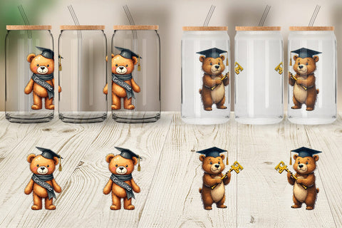 Glass Can Patchwork Teddy Bear Graduates Sketchy Retro Sublimation artnoy 