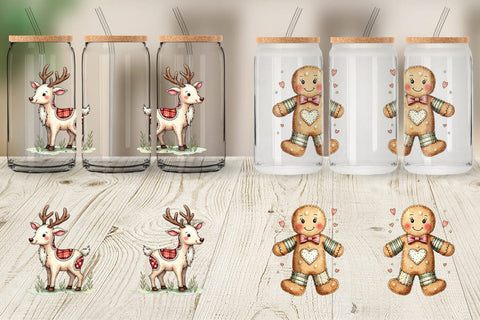 Glass Can Patchwork Watercolor Christmas Sublimation artnoy 