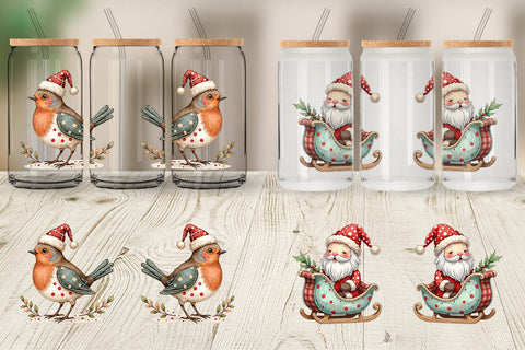 Glass Can Patchwork Watercolor Christmas Sublimation artnoy 