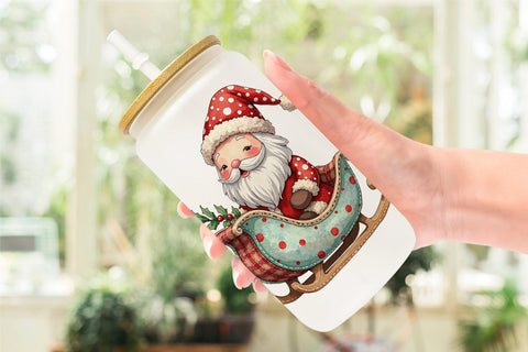 Glass Can Patchwork Watercolor Christmas Sublimation artnoy 
