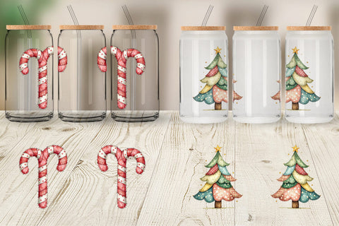 Glass Can Patchwork Watercolor Christmas Sublimation artnoy 