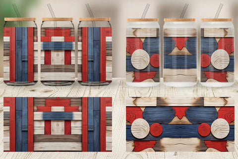 Glass Can Patriot Day Wood Texture Sublimation artnoy 