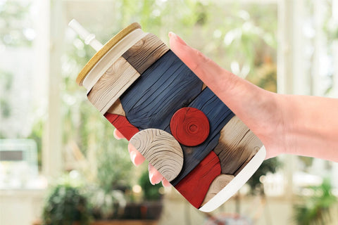 Glass Can Patriot Day Wood Texture Sublimation artnoy 