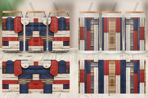 Glass Can Patriot Day Wood Texture Sublimation artnoy 