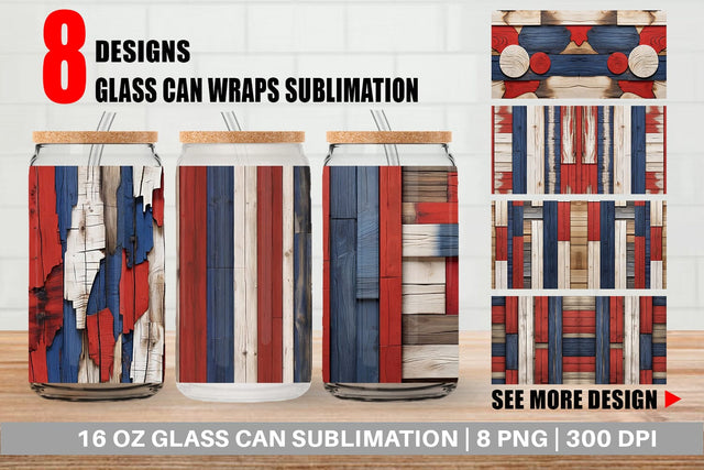 Glass Can Patriot Day Wood Texture Sublimation artnoy 
