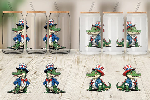 Glass Can Patriotic Alligator Sublimation artnoy 
