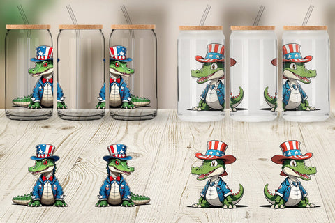Glass Can Patriotic Alligator Sublimation artnoy 