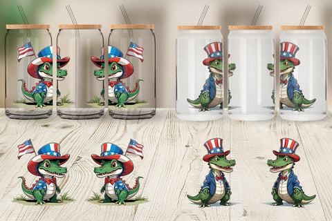 Glass Can Patriotic Alligator Sublimation artnoy 