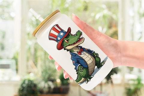 Glass Can Patriotic Alligator Sublimation artnoy 