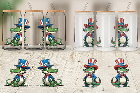 Glass Can Patriotic Alligator Sublimation artnoy 