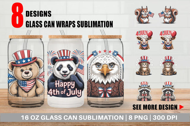 Glass Can Patriotic Animal Sublimation artnoy 