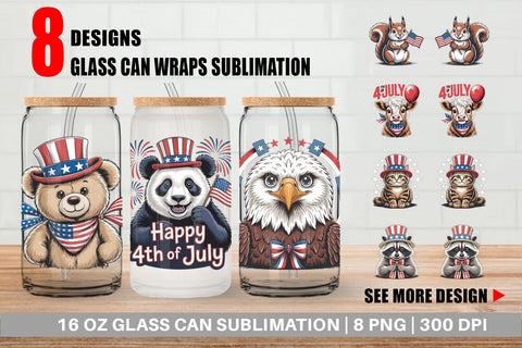Glass Can Patriotic Animal Sublimation artnoy 