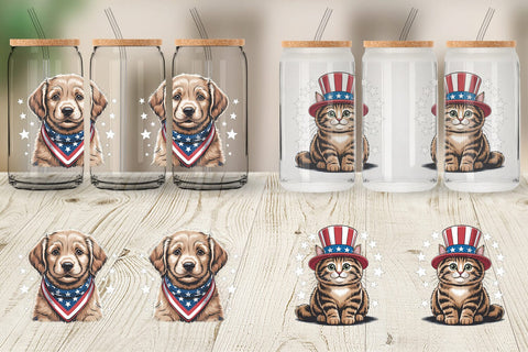 Glass Can Patriotic Animal Sublimation artnoy 