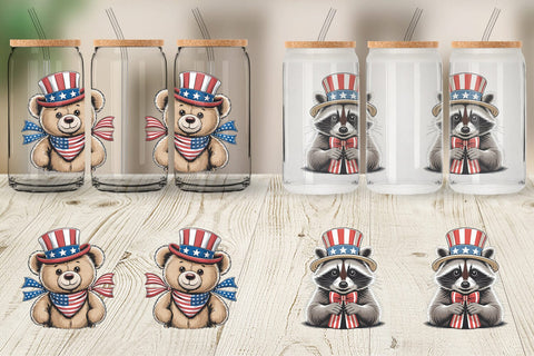 Glass Can Patriotic Animal Sublimation artnoy 