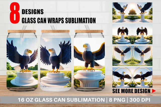 Glass Can Patriotic Bald Eagle Sublimation artnoy 