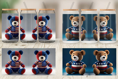 Glass Can Patriotic Bear Crochet Sublimation artnoy 