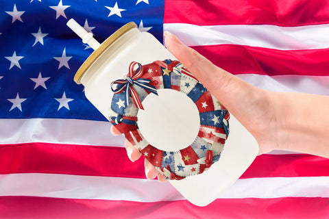 Glass Can Patriotic Bloom Fabric Watercolor Sublimation artnoy 