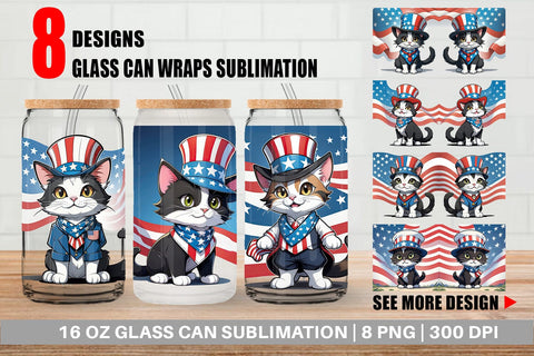 Glass Can Patriotic Cat Sublimation artnoy 