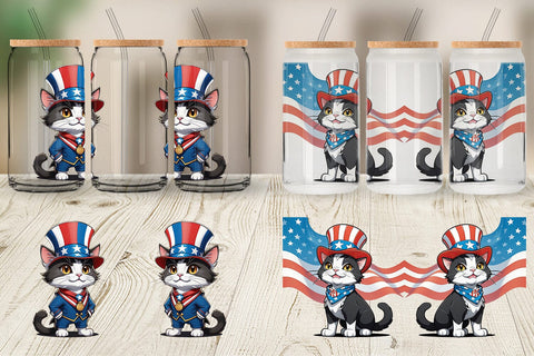Glass Can Patriotic Cat Sublimation artnoy 