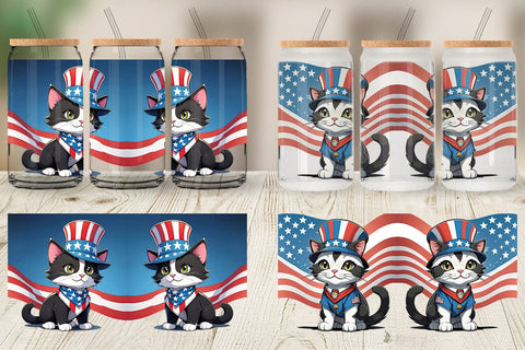 Glass Can Patriotic Cat Sublimation artnoy 