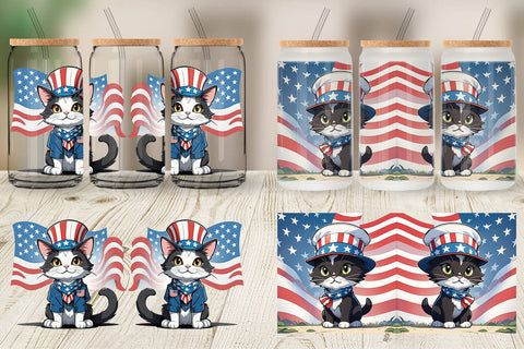 Glass Can Patriotic Cat Sublimation artnoy 