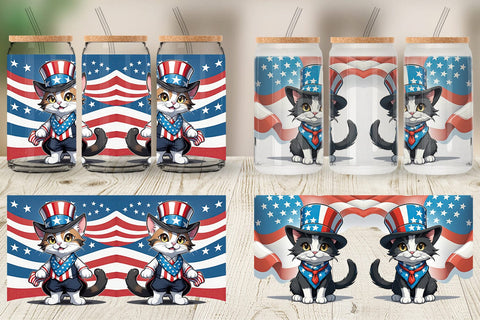 Glass Can Patriotic Cat Sublimation artnoy 