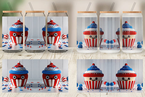 Glass Can Patriotic Cupcake Crochet Sublimation artnoy 