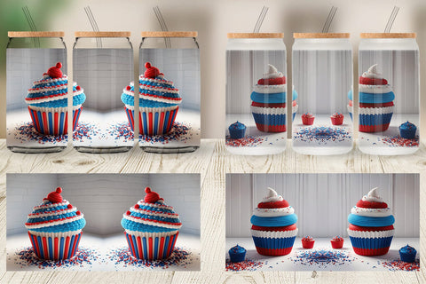 Glass Can Patriotic Cupcake Crochet Sublimation artnoy 