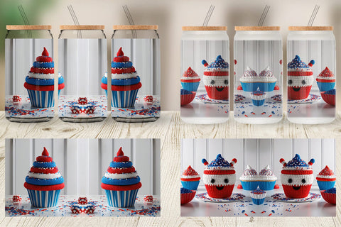 Glass Can Patriotic Cupcake Crochet Sublimation artnoy 