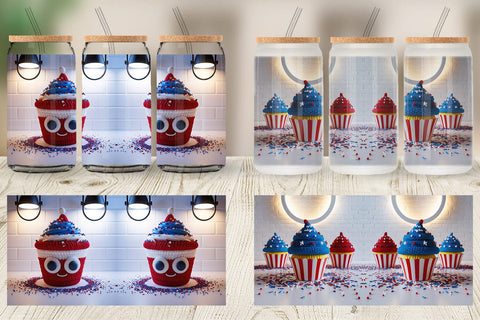 Glass Can Patriotic Cupcake Crochet Sublimation artnoy 