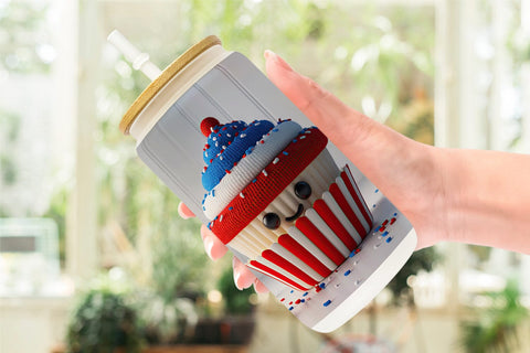 Glass Can Patriotic Cupcake Crochet Sublimation artnoy 