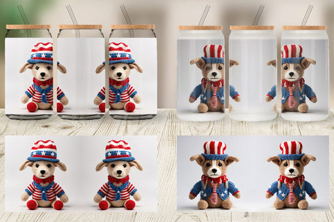 Glass Can Patriotic Dog Knitted Sublimation artnoy 