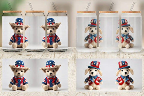 Glass Can Patriotic Dog Knitted Sublimation artnoy 