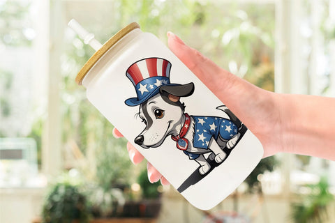 Glass Can Patriotic Dog Sublimation artnoy 