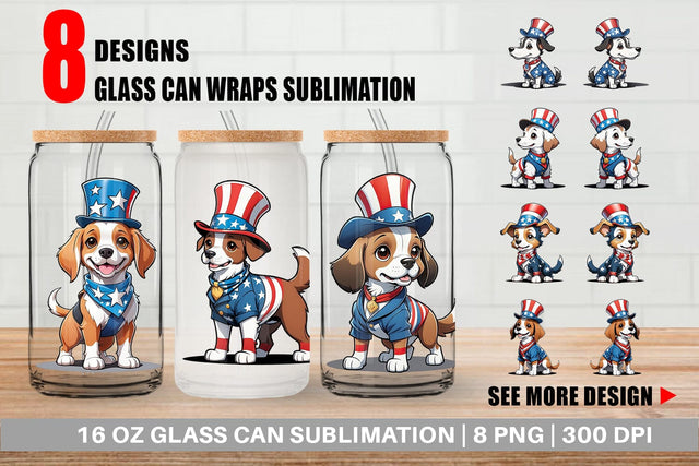 Glass Can Patriotic Dog Sublimation artnoy 