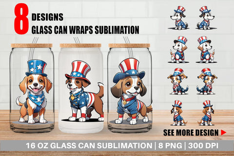 Glass Can Patriotic Dog Sublimation artnoy 