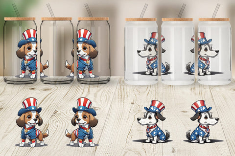 Glass Can Patriotic Dog Sublimation artnoy 