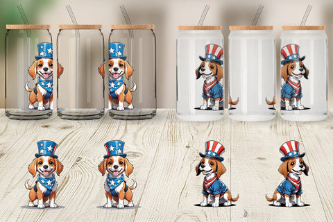 Glass Can Patriotic Dog Sublimation artnoy 