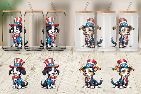 Glass Can Patriotic Dog Sublimation artnoy 