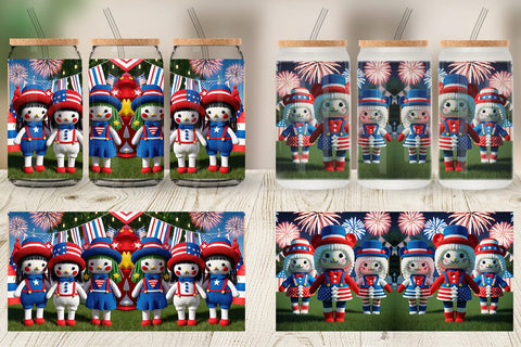 Glass Can Patriotic Doll Crochet Sublimation artnoy 