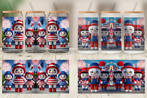 Glass Can Patriotic Doll Crochet Sublimation artnoy 