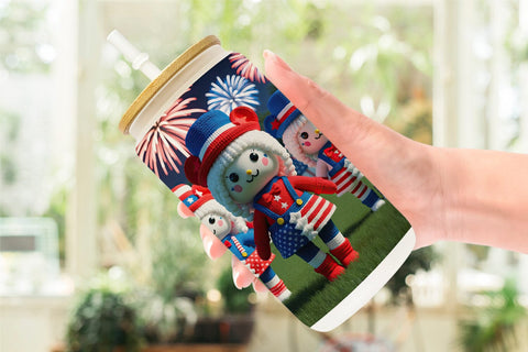 Glass Can Patriotic Doll Crochet Sublimation artnoy 