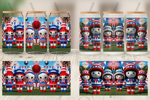 Glass Can Patriotic Doll Crochet Sublimation artnoy 